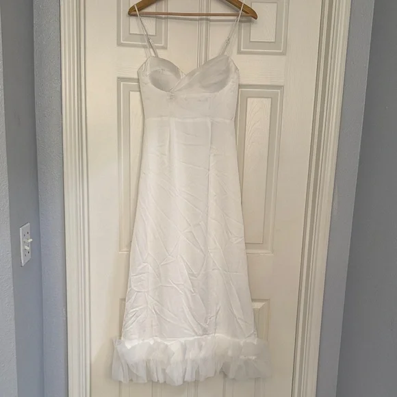 White satin midi dress with hem decoration - Picture 2 of 12